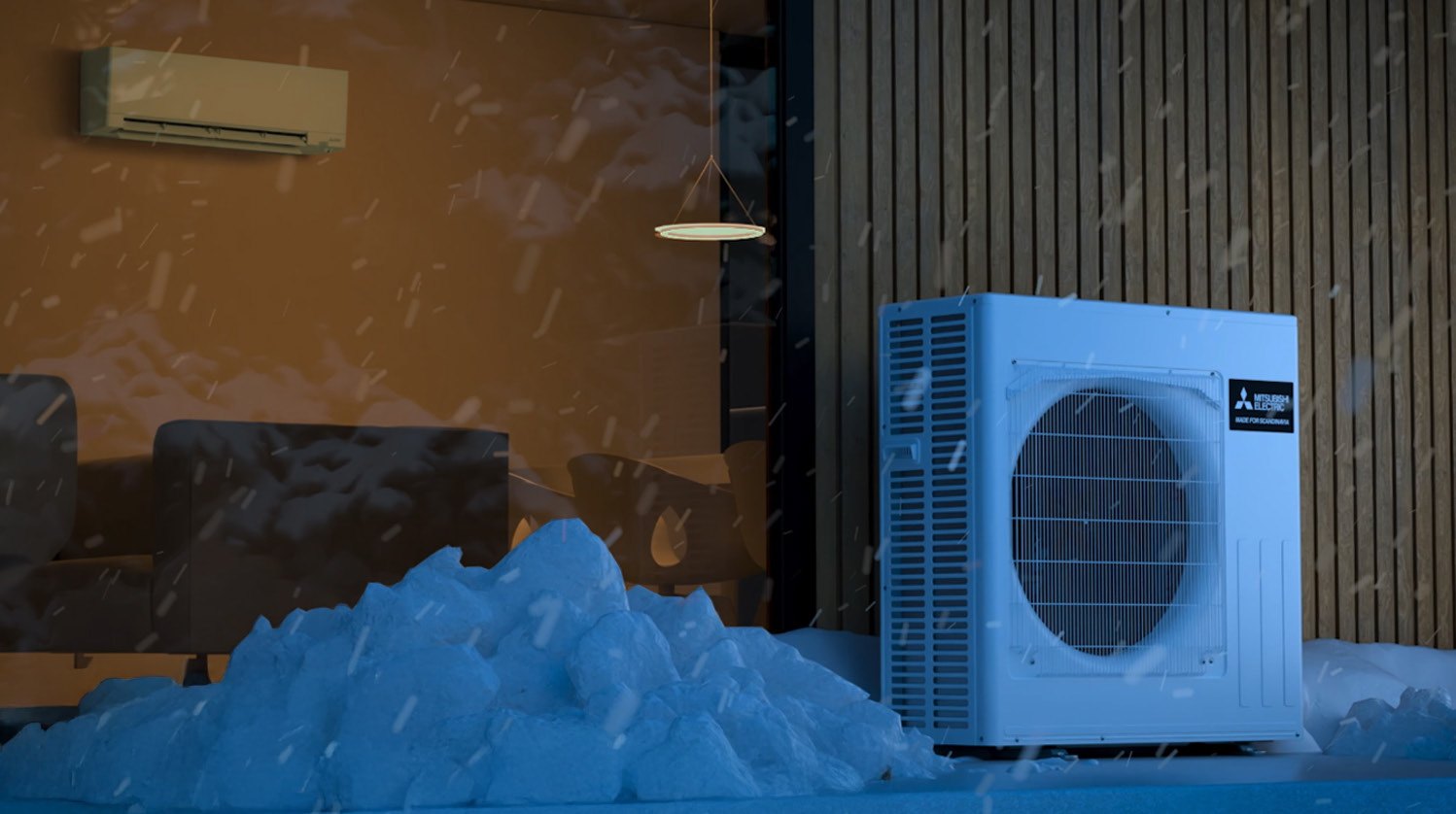 Наружный блок Mitsubishi Electric RZ в снегу и льду